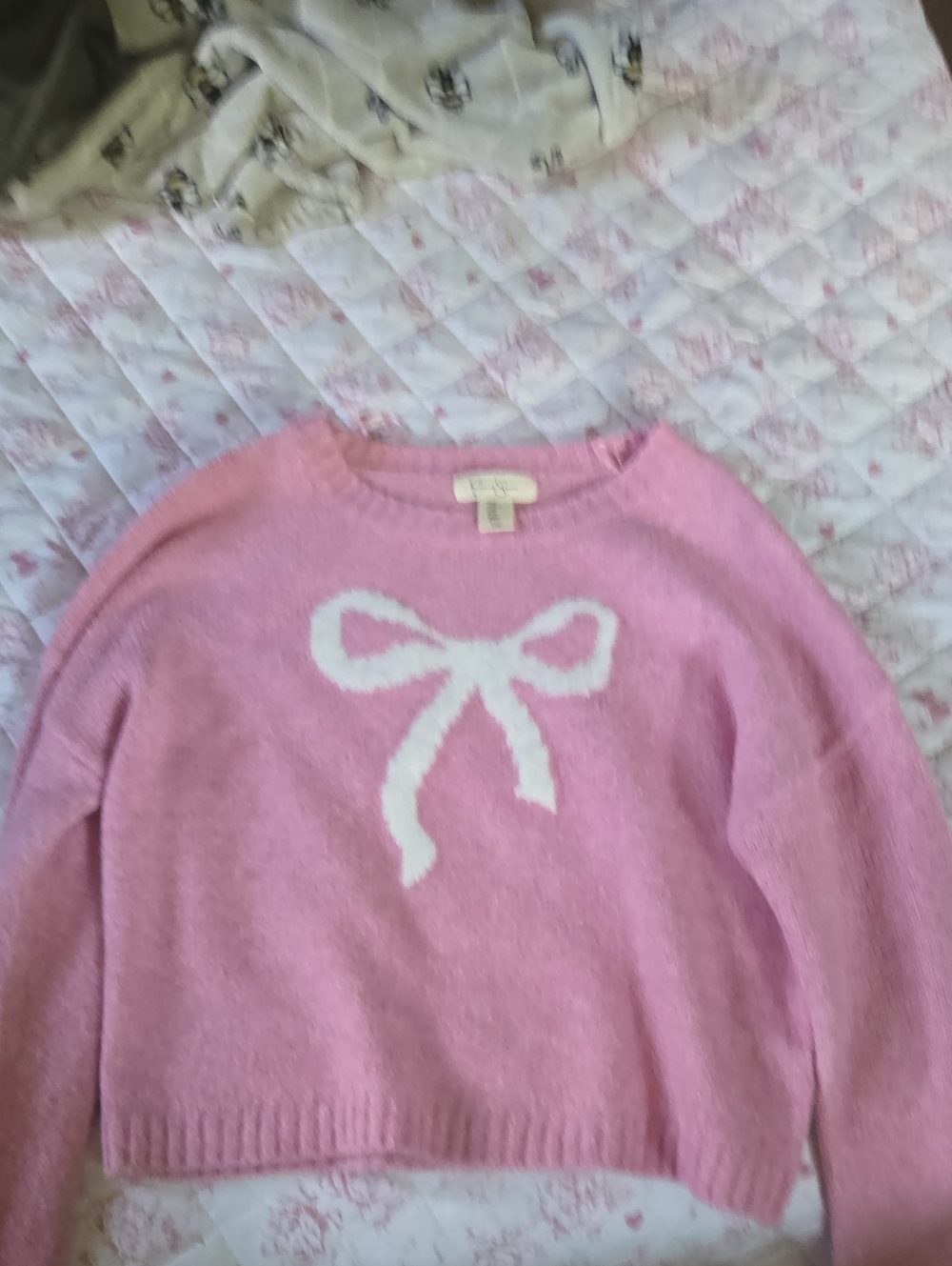 Jessica Simpson Pink Bow Intarsia Crewneck Sweater